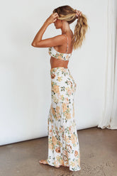 The Moment Satin Maxi Skirt Floral White
